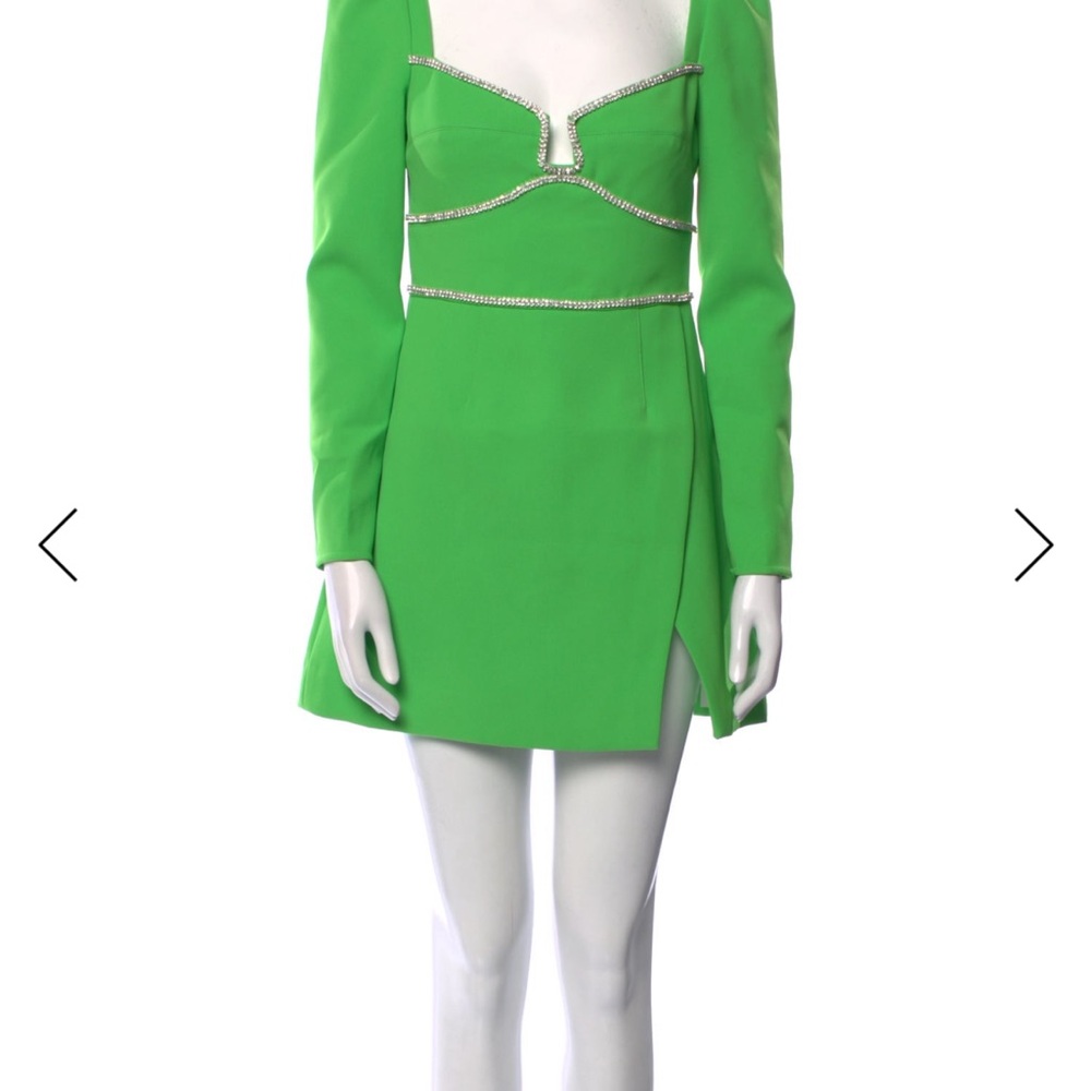 Self-Portrait Green Long Sleeve Crystal Embellished Dress